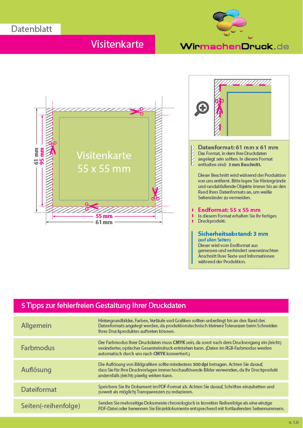 Product Bild multiloft-visitenkarten_quadrat_55_x_55_mm_einseitig_folienkaschiert_gl__nzend__4_4_farbig_(beidseitiger_druck)