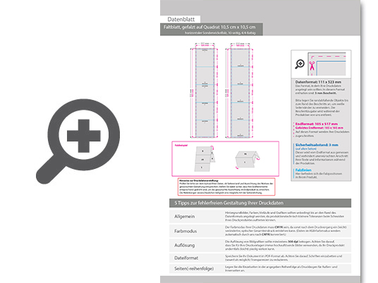 Product Bild faltblatt__gefalzt_auf_quadrat_10_5_cm_x_10_5_cm__horizontaler_sonderwickelfalz__10-seitig