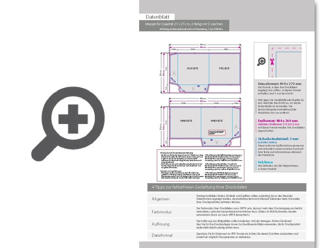 Product Bild mappe_f__r_quadrat_21_x_21_cm__2-teilig_mit_2_laschen__4_0_farbig_(au__enseite_bedruckt)__mit_mattfolie_kaschiert